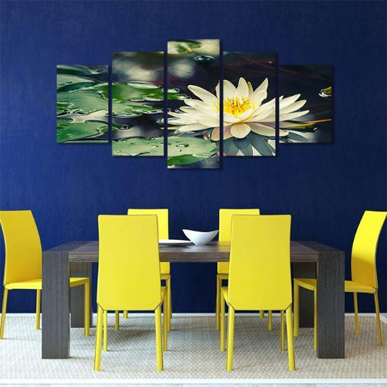 Floating White Waterlily 5 Panels Canvas Wall Art Dining Room