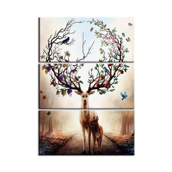 Forest Elk Vines Canvas Wall Art