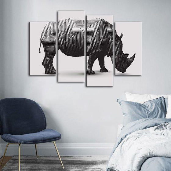 Geometric Rhinoceros 4 Panels Canvas Wall Art Bedroom