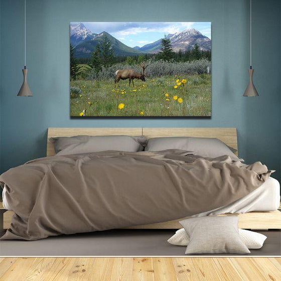 Green Landscape With A Deer Canvas Wall Art Bedroom