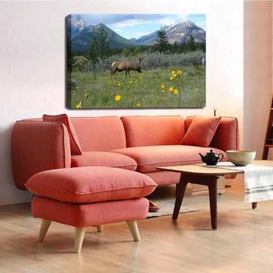 Green Landscape With A Deer Canvas Wall Art Living Room