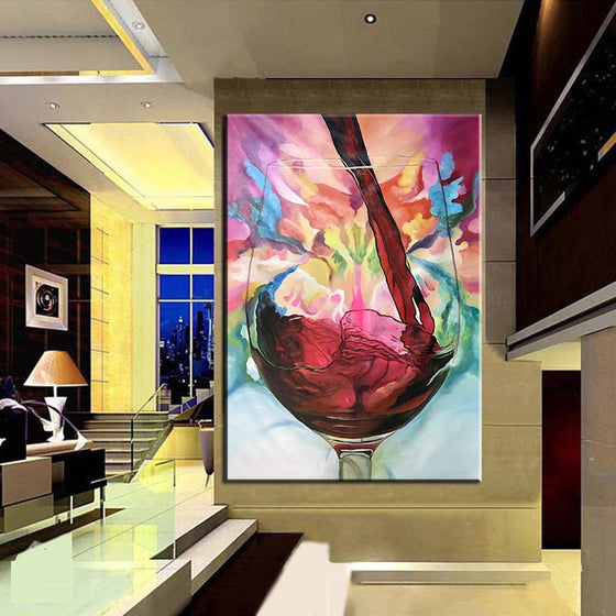Hand Painted Abstract Glass of Red Wine Canvas Wall Art
