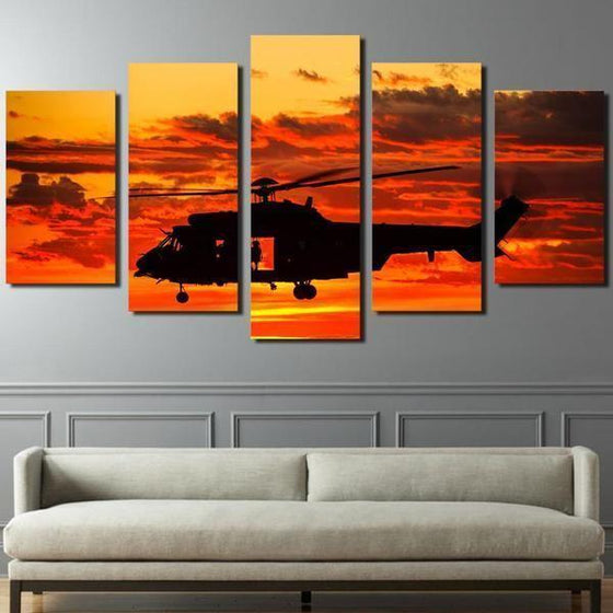 Helicopter Orange Sunset Canvas Living Room Wall Art