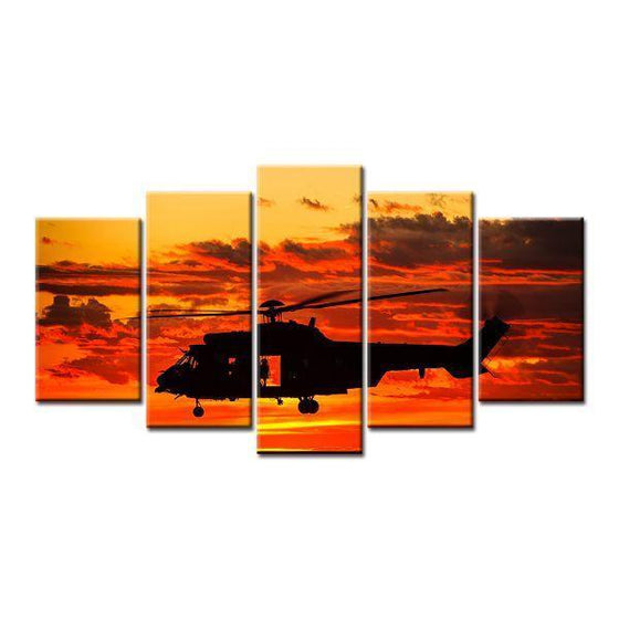 Helicopter Orange Sunset Canvas Wall Art