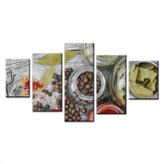 Herbs And Spices In Jars Canvas Wall Art