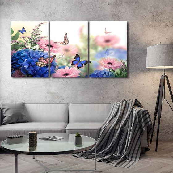Hydrangeas & Daisies 3 Panels Canvas Wall Art Living Room