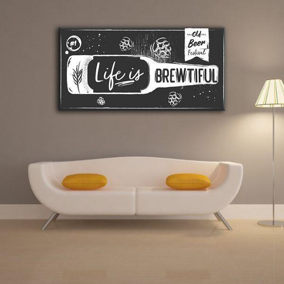 Life Is Brewtiful Quote 1 Panel Canvas Wall Art Living Room
