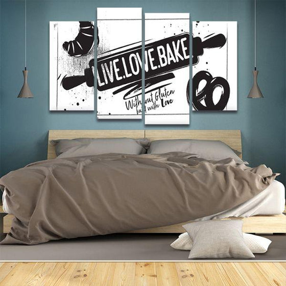 Live Love Bake 4 Panels Canvas Wall Art Bedroom