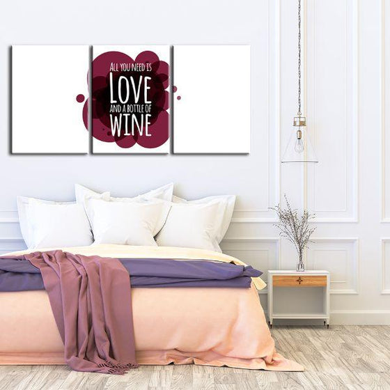 Love & Bottle Of Wine Quote 3-Panel Canvas Wall Art Set