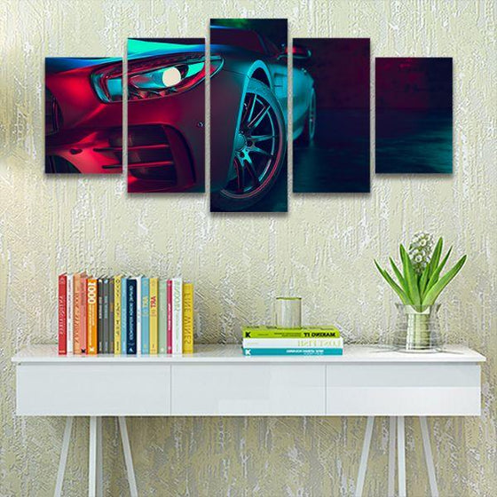 Matte-Colored Sports Car 5 Panels Canvas Wall Art Office
