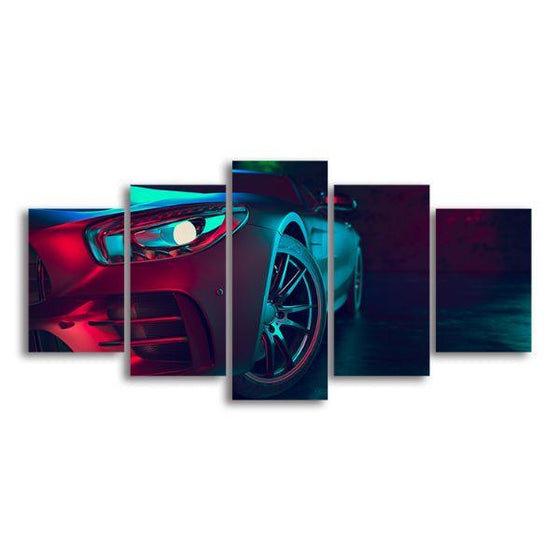 Matte-Colored Sports Car 5 Panels Canvas Wall Art