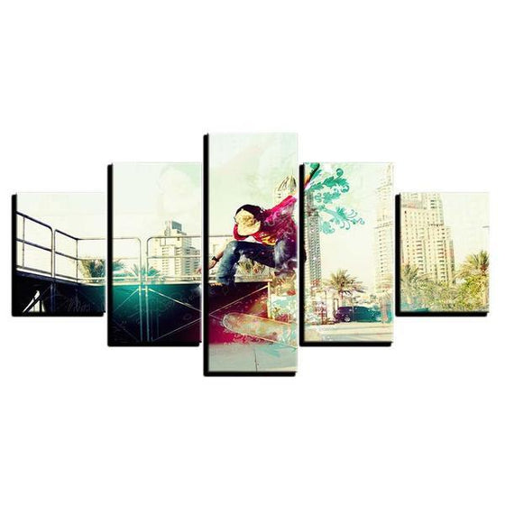 Cool Skateboarding Boy Abstract Canvas Wall Art Prints