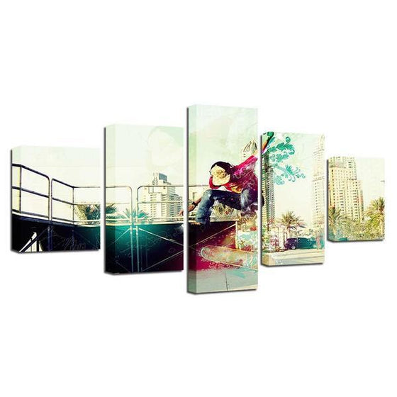 Cool Skateboarding Boy Abstract Canvas Wall Art Decor