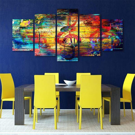 Musical Notes Abstract 5-Panel Canvas Wall Art Office