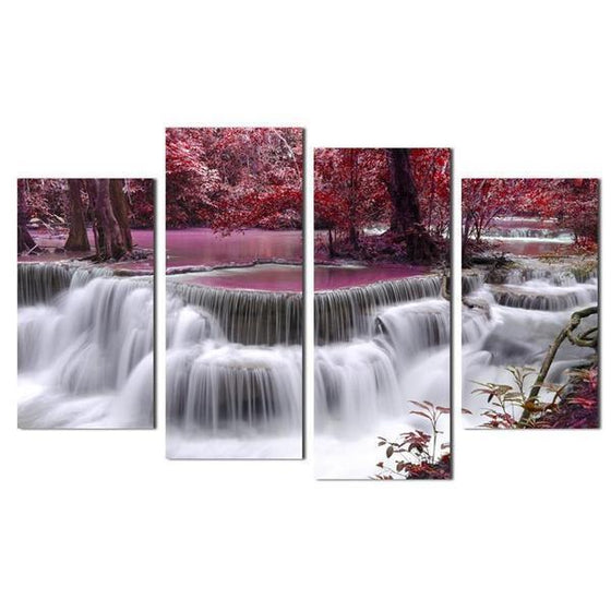 Waterfall & Purple Trees Canvas Wall Art