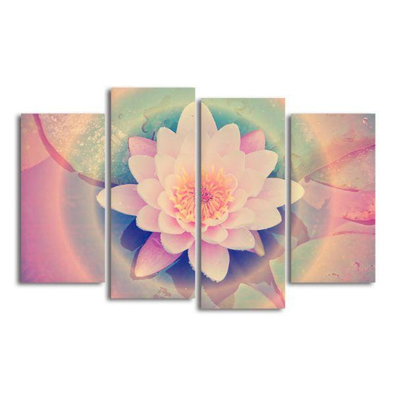 Pink Lotus Flower 4 Panels Canvas Wall Art