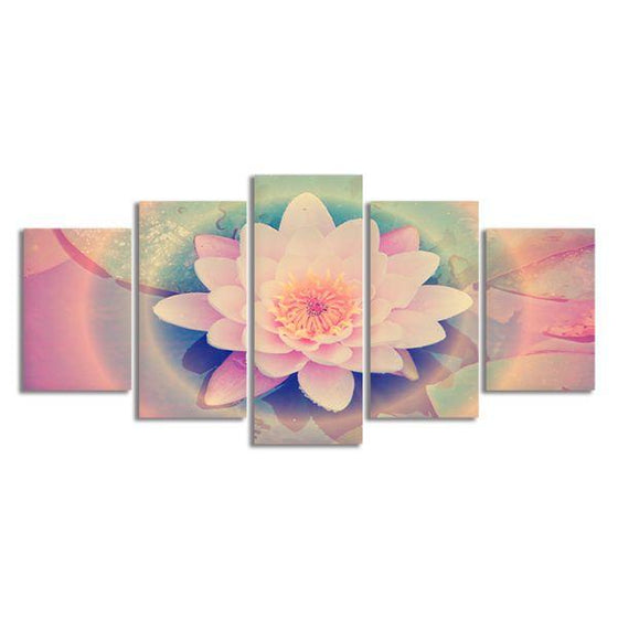 Pink Lotus Flower 5 Panels Canvas Wall Art