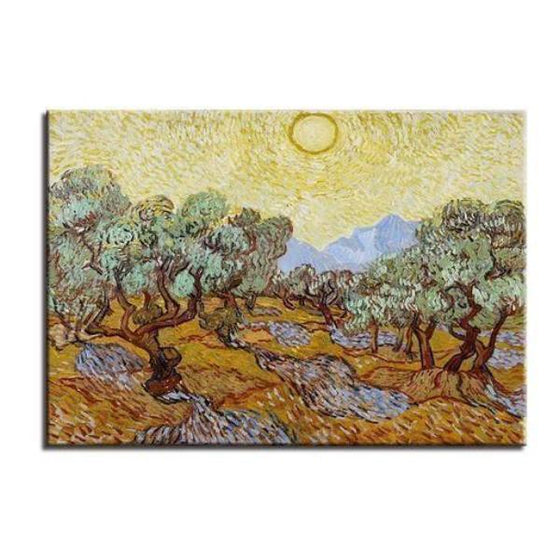 Olive Trees Yellow Sky & Sun By Van Gogh Canvas Art