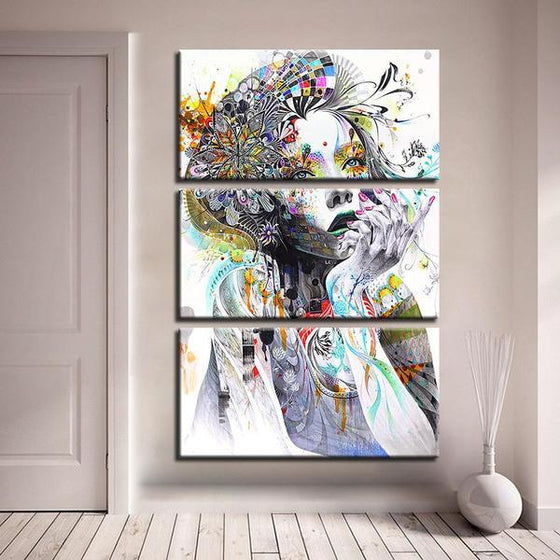 Psychedelic Girl With Flower 3 Panels Canvas Wall Art Decor