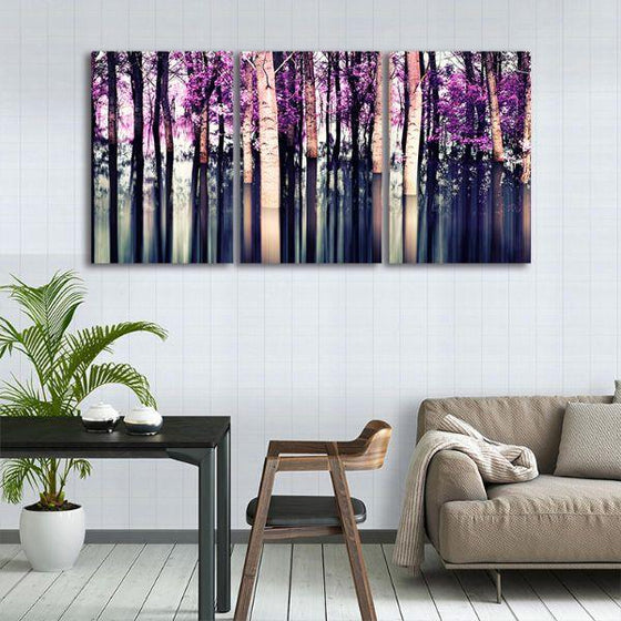 Purple Birch Trees 3 Panels Canvas Wall Art Decor
