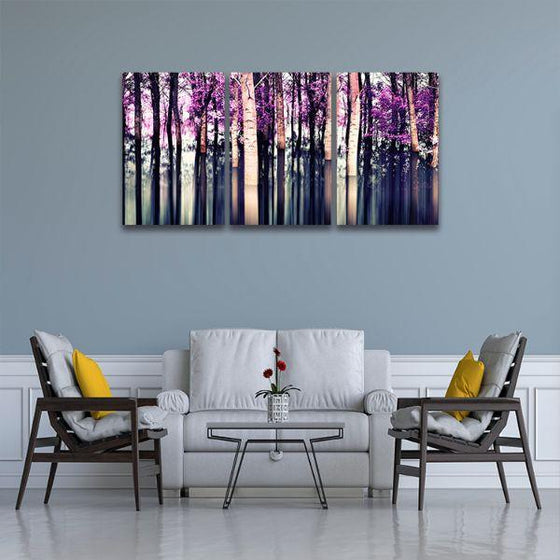 Purple Birch Trees 3 Panels Canvas Wall Art Living Room