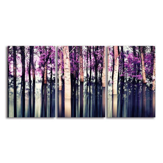 Purple Birch Trees 3 Panels Canvas Wall Art