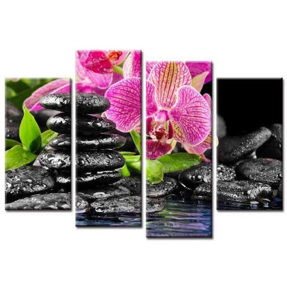 Purple Orchid And Zen Stone Canvas Wall Art Prints