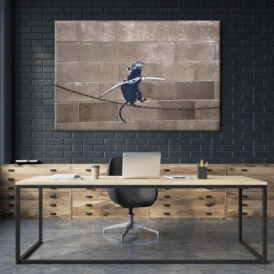 Rat On Tight Rope By Banksy Canvas Wall Art Decor