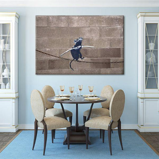 Rat On Tight Rope By Banksy Canvas Wall Art Dining Room