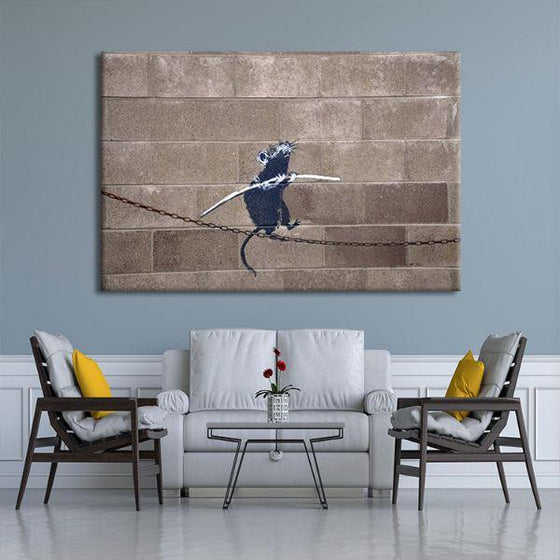 Rat On Tight Rope By Banksy Canvas Wall Art Print