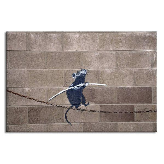 Rat On Tight Rope By Banksy Canvas Wall Art