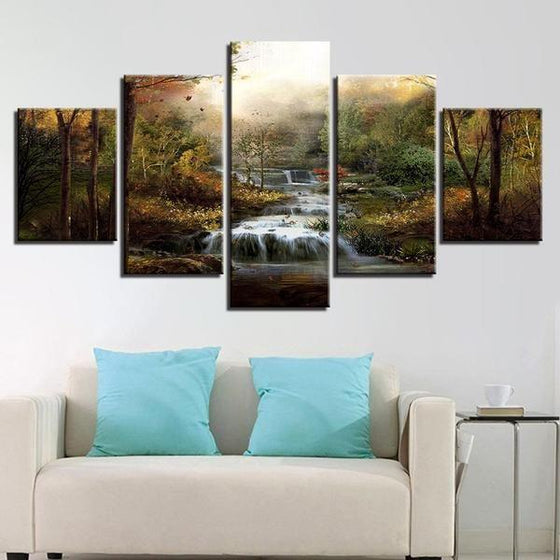 Foggy Forest Waterfall Canvas Wall Art Home Decor