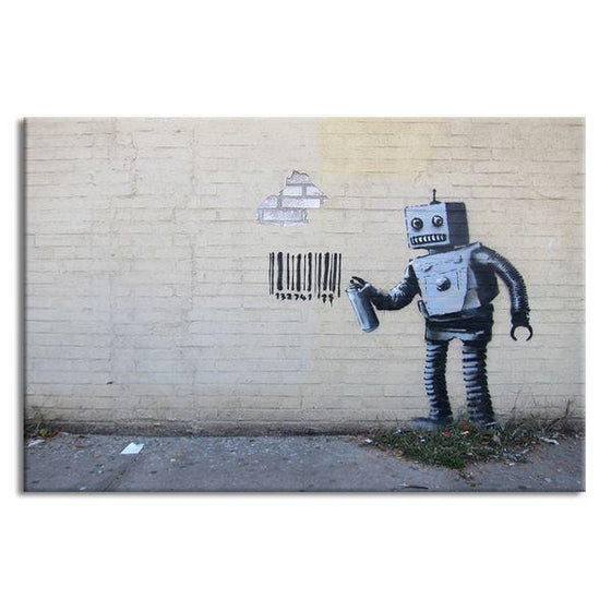 Robot Graffiti By Banksy Canvas Wall Art