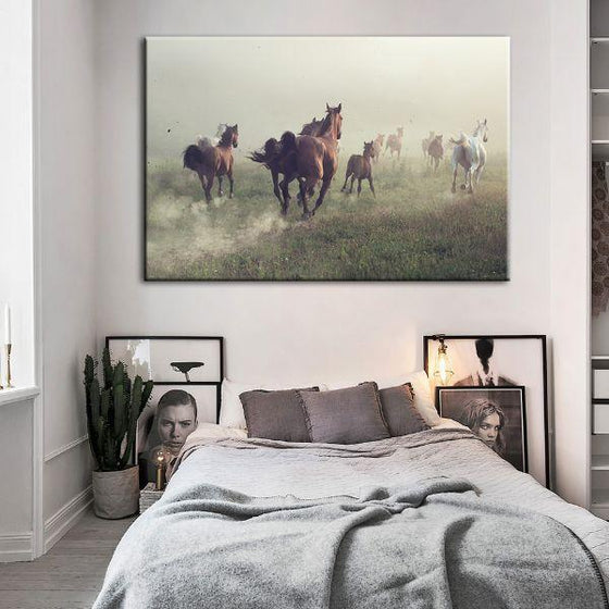 Running Herd Of Horses Canvas Wall Art Bedroom