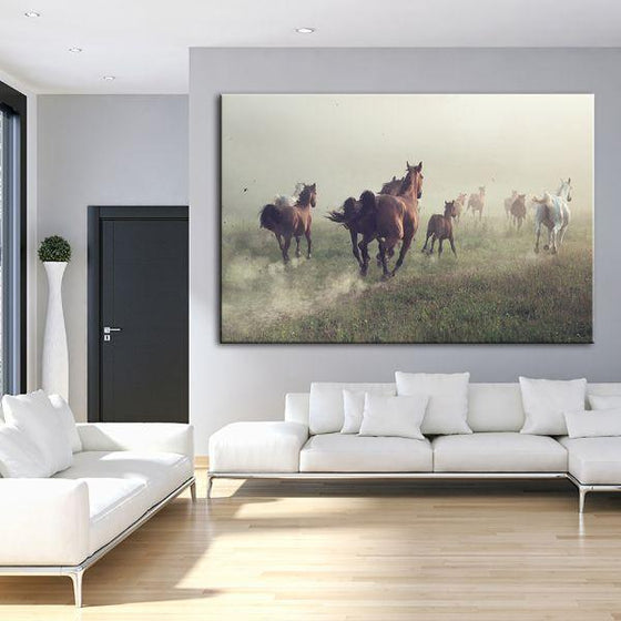 Running Herd Of Horses Canvas Wall Art Living Room