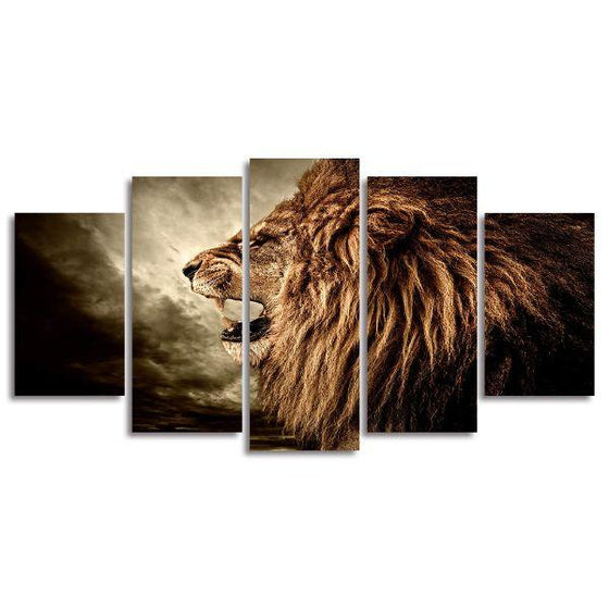 Rustic Roaring Lion Canvas Wall Art