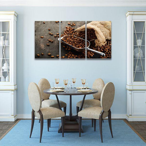 Sack Of Coffee Beans 3 Panels Canvas Wall Art Dining Room