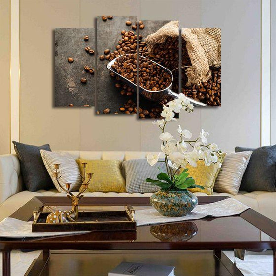 Sack Of Coffee Beans 4 Panels Canvas Wall Art Living Room