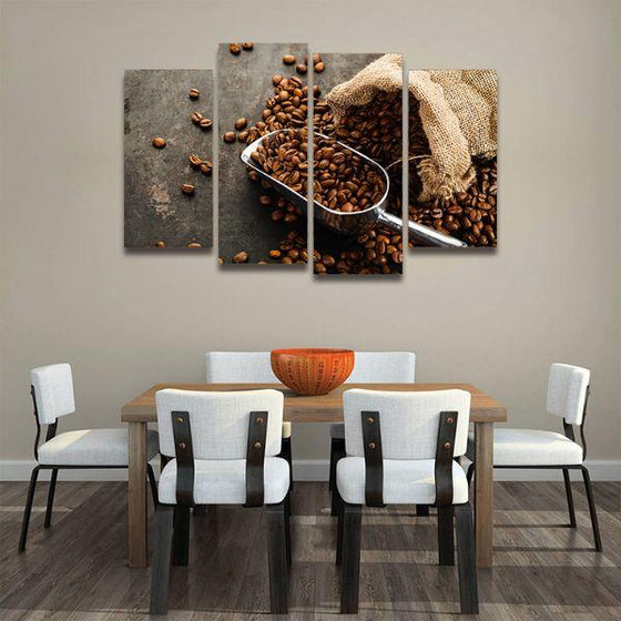 Sack Of Coffee Beans 4 Panels Canvas Wall Art Set