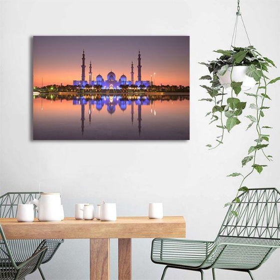 Sheikh Zayed Mosque At Dusk Canvas Wall Art Dining Room