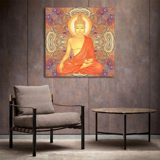 Sitting Buddha & Mandala Canvas Wall Art Decor