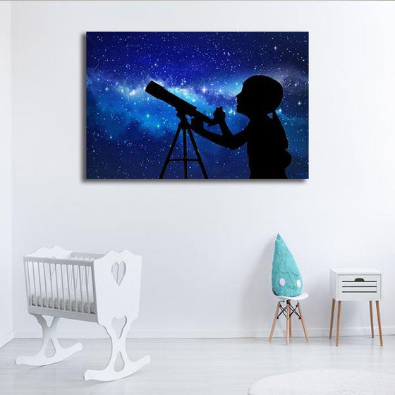 Stargazing Kid Galaxy Canvas Wall Art Decor