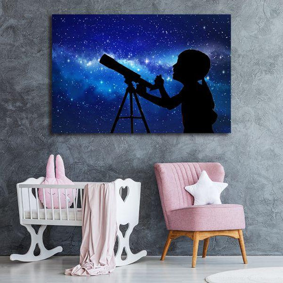 Stargazing Kid Galaxy Canvas Wall Art Nursery