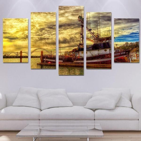 Boat & Cloudy Sunset Sky Canvas Wall Art  Living Room Ideas