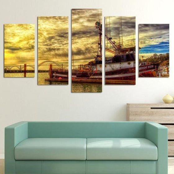 Boat & Cloudy Sunset Sky Canvas Wall Art Living Room Decor Ideas