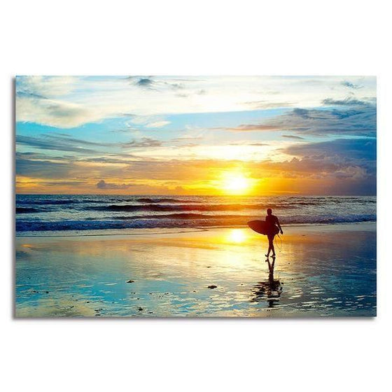 Surfer And Sunset Wall Art