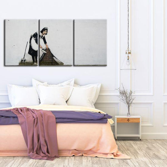 Sweep It Under By Banksy 3 Panels Canvas Wall Art Bedroom