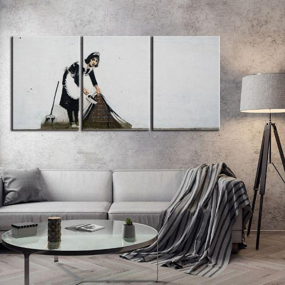 Sweep It Under By Banksy 3 Panels Canvas Wall Art Living Room