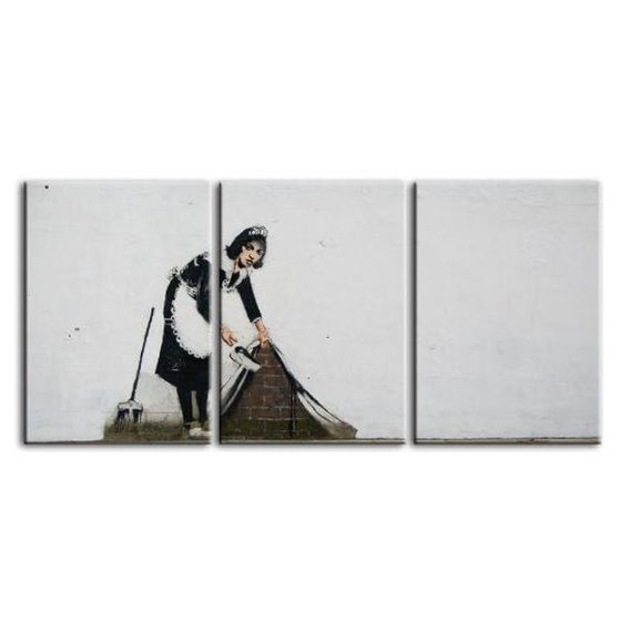 Sweep It Under By Banksy 3 Panels Canvas Wall Art