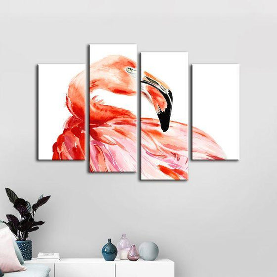 Vibrant Pink Flamingo 4 Panels Canvas Wall Art Set